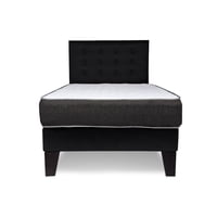 M Sole - Cama 1.5 Plazas Completa Base Americana + Colchón De Resortes + Respaldo Botones Negro