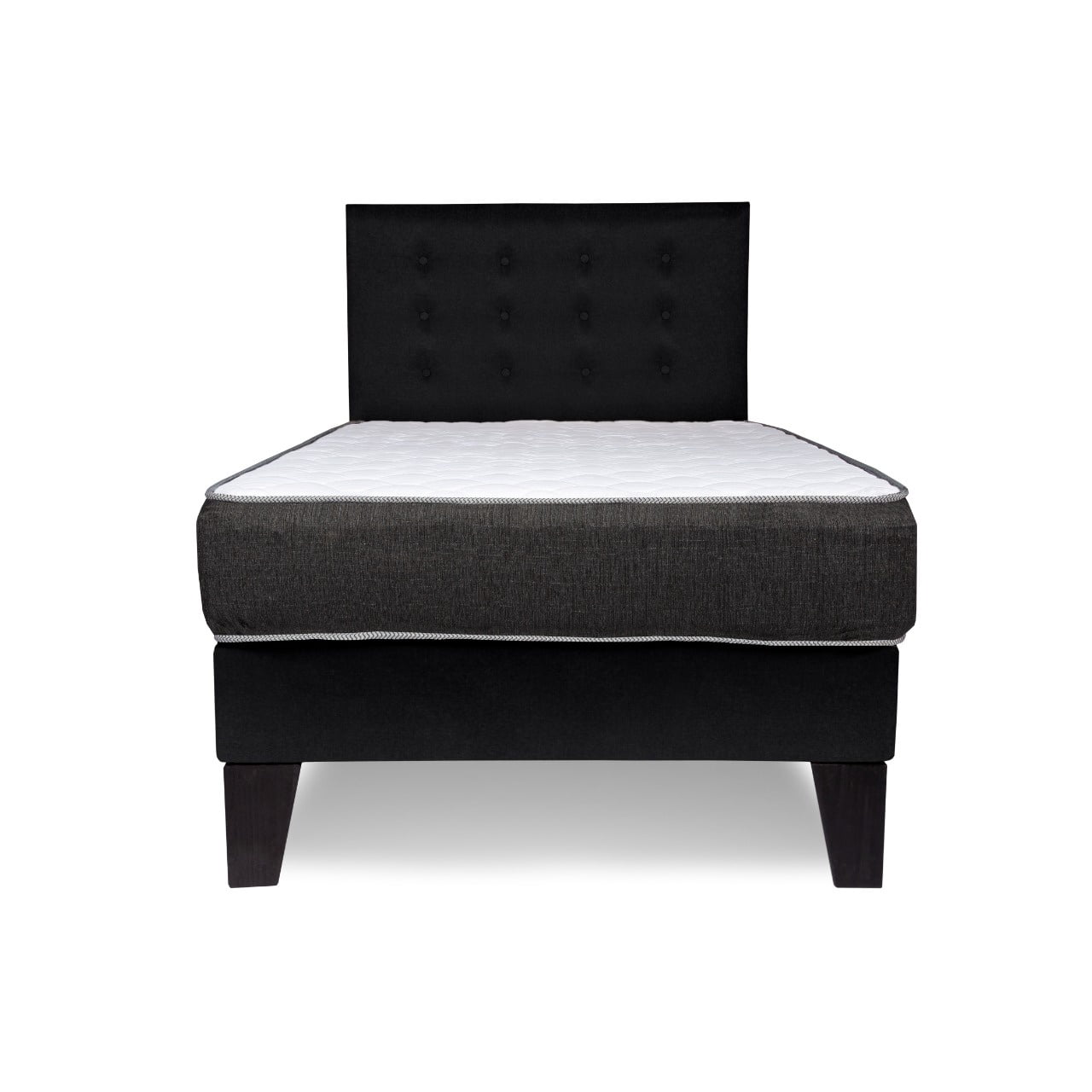 M Sole - Cama 1.5 Plazas Completa Base Americana + Colchón De Resortes + Respaldo Botones Negro