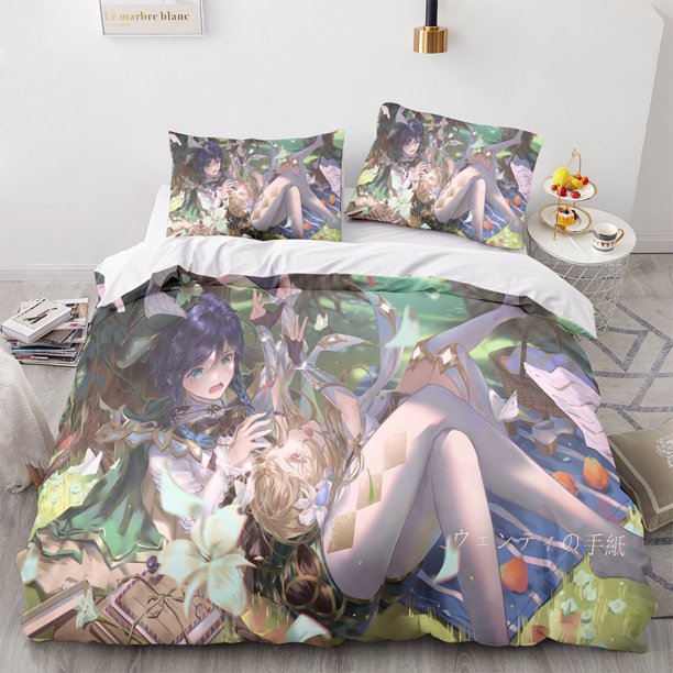Genshin_Impact 3 PCS Comforter Set with 2 Pillowcases,Genshin_Impact Bedding Set Sheet Set for Kids Adults,All Season Lightweight
