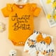 thumbnail image 1 of 3pcs Baby Girls Cute "Auntie Is My Bestie" Short Sleeve Onesie & Floral Shorts & Headband Set Clothes, 1 of 5