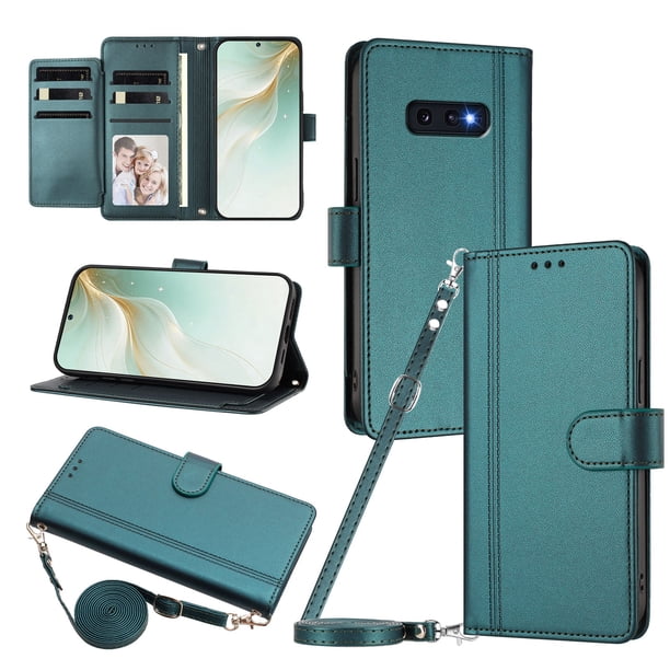 Funda Cartera de Cuero Sintético para Samsung Galaxy S10E, Verde Oscuro