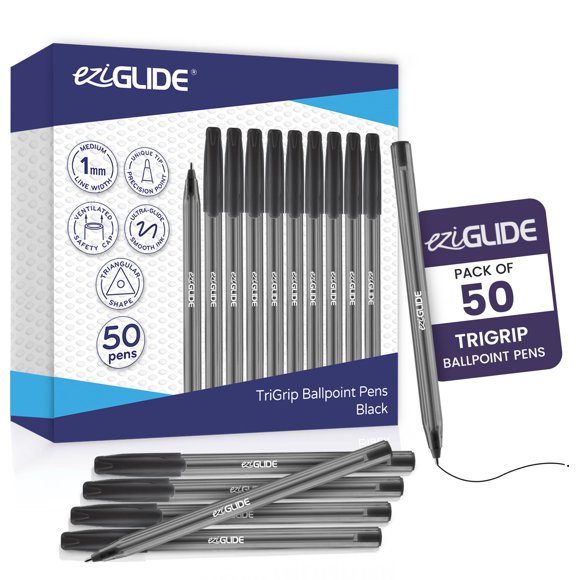 Bolígrafos de bola Eziglide negro 50 unidades con agarre triangular