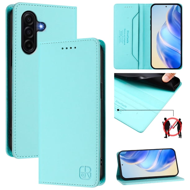 Funda Billetera con Soporte para Samsung Galaxy A57 Bloqueo RFID Plegable Verde menta