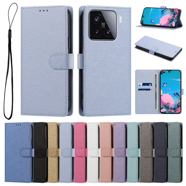 Cartera para Xiaomi 15 con Soporte y Correa, Azul Cielo