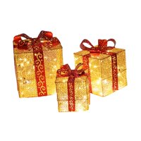 Bothyi - Cajas De Regalo Iluminadas Navideñas, 3 Uds., Navidad Para Año Nuevo, Interior, Dorado Y Rojo