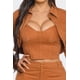 thumbnail image 3 of Conjunto De 3 Piezas De Algodón Con Cuello En V Profundo Chaqueta Corta De Manga Larga Y Falda Elegante Marrón (para Mujer), 3 of 5