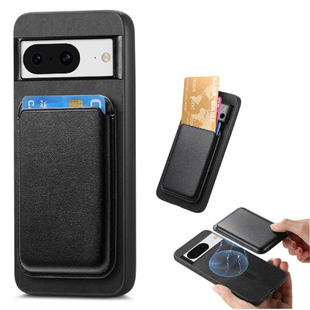 Funda de Cuero Magnética con Tarjetero para Google Pixel 8 Cubierta Delgada Negro