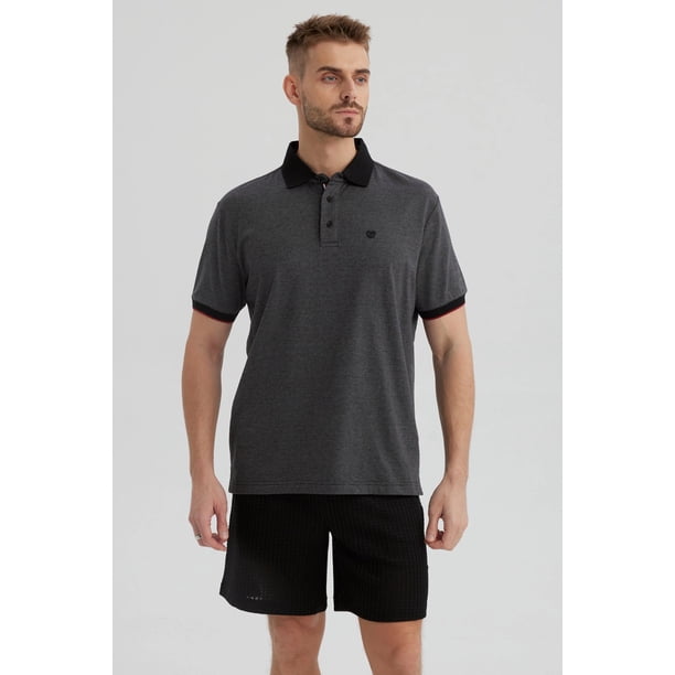 Polera Hombre Cuello Contraste Gris Marengo