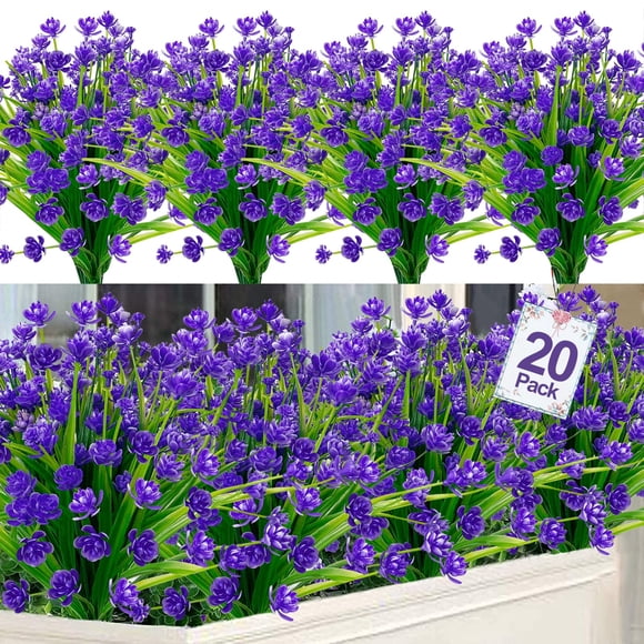 Flores artificiales TURNMEON para exteriores, 20 paquetes, color morado