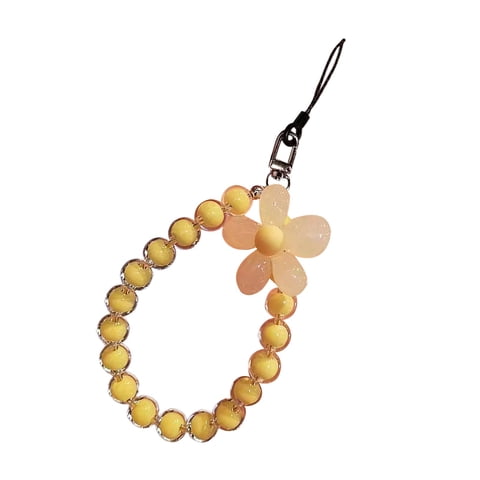 Bothyi - Cordón Con Dije Para Teléfono Móvil, Correa Hecha A Mano Con Cuentas De Flores Bonitas Para Mujeres Y Niñas, Color Amarillo