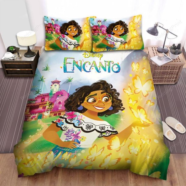 Encanto Mirabel Golden Butterflies Artwork Quilt Duvet Cover Set Pillowcase3-Piece Bedding Set