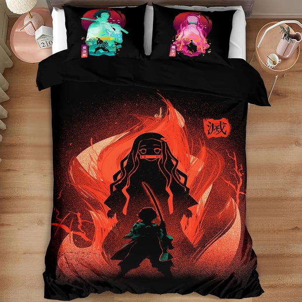 3Pcs Bedding Set Cute Anime Bed Set Breathable Duvet Cover Set for Kids Teen Adult with 1 Quilt Cover 2 Pillow Shams Queen Size - 90x90 inches