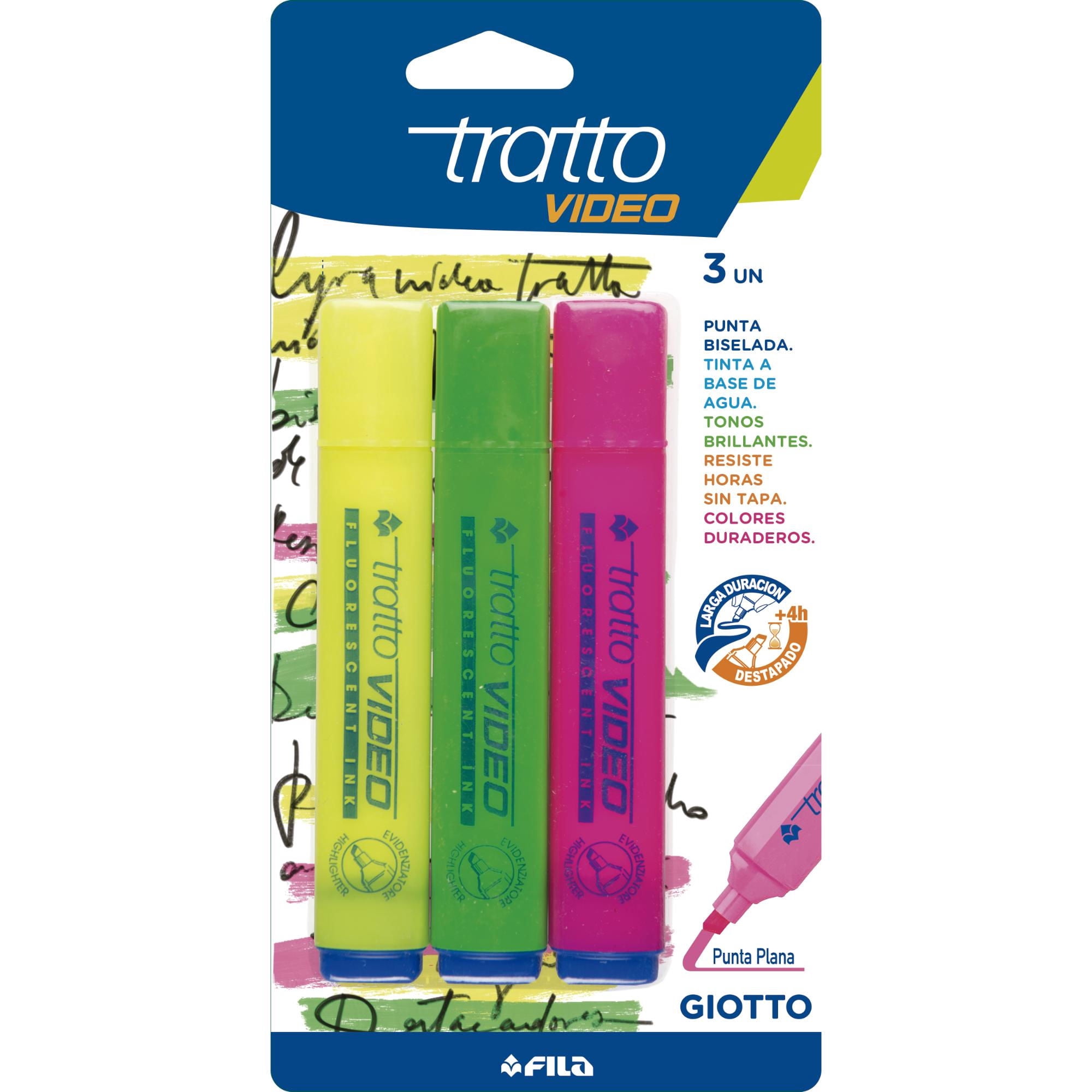 Destacadores Punta Biselada, 3 Colores Giotto
