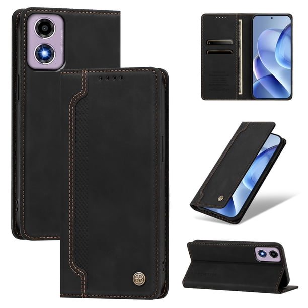 Funda Billetera para Motorola Moto E14 4G Imán y Resistente Negro