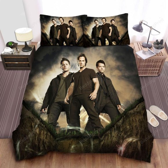Supernatural Dean Sam And Castiel Vs Demons Quilt Duvet Cover Set Bedding 3-Piece Bedding Set