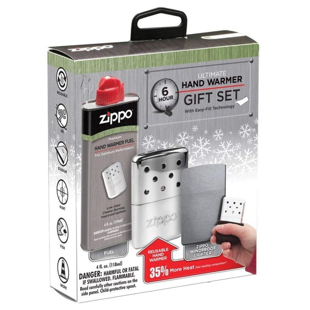 Set de regalo Zippo para calentar las manos, 6 horas, cromado, con encendedor y combustible