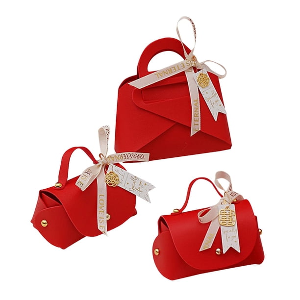 3 Piezas Bolsa De Regalo De Dulces De Boda Cajas De Favor De Fiesta Para Regalos De Fiesta Día Festivo Rojo