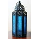 thumbnail image 2 of Farol de vela, linternas de vela, marroquíes, negro, metal, cristal azul, 2 of 3