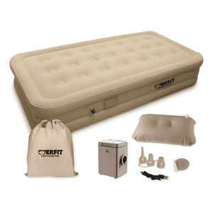 Genérico - Colchón Inflable Electrico Plaza Y Media Overfit Bomba Portatil De Inflado 190 X 100 Cm Beige