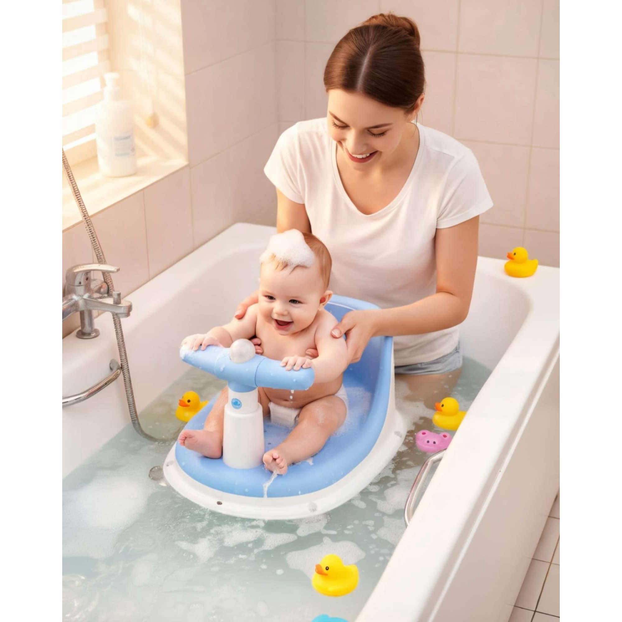 Todo Para El Hogar - Silla De Baño Para Bebe Con Sonidos Y Manubrio Didáctico Color Azul