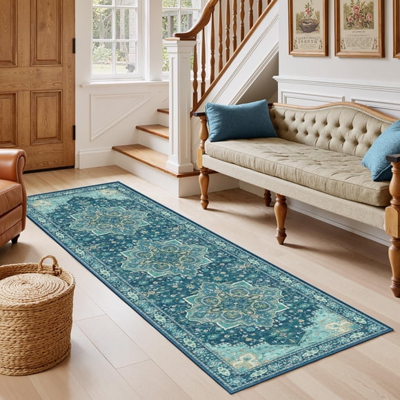 Alfombra de Área AMADA HOMEFURNISHING 122 cm Azul Petróleo Lavable