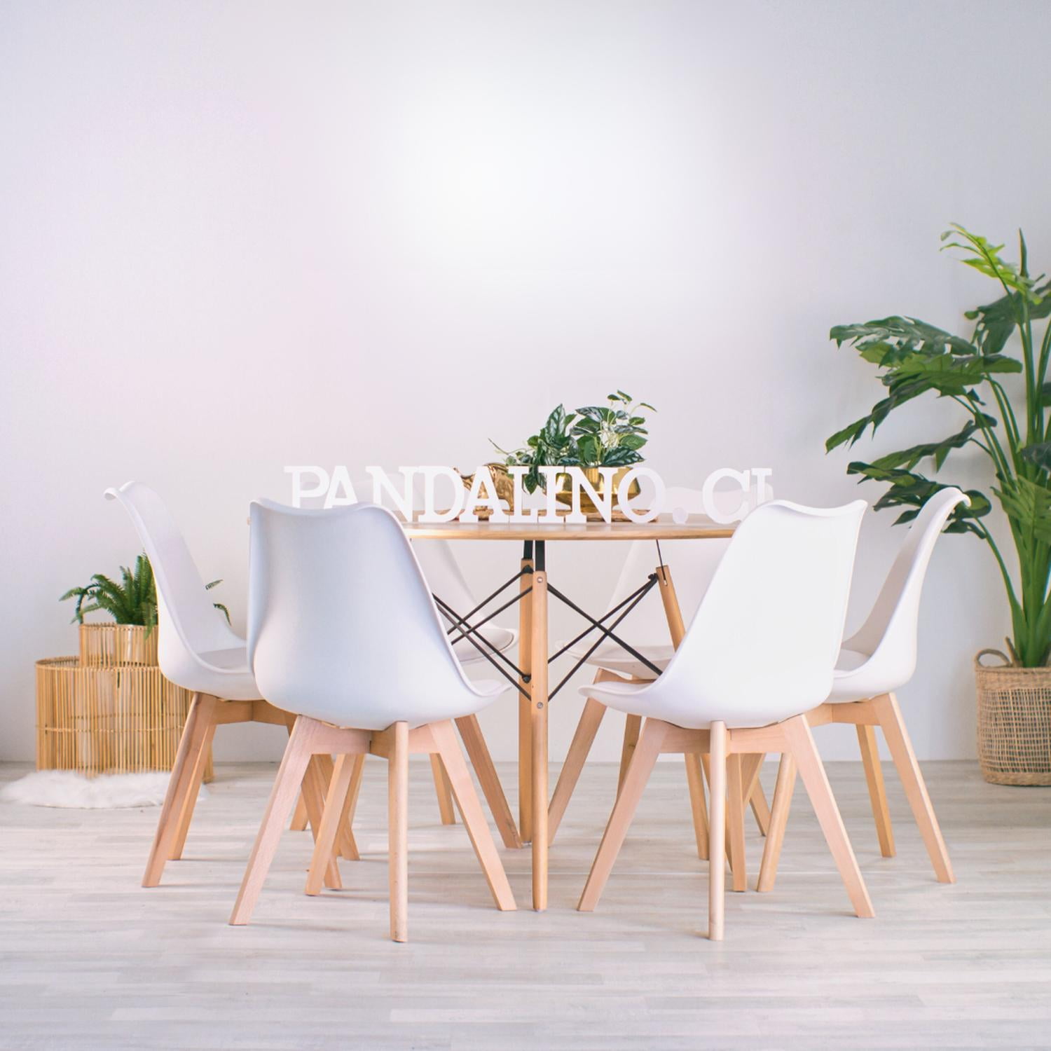 Pandalino - Comedor Redonda Shanna 120cm + 6 Sillas Tulip Blanco | Moderno Blanco