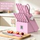 thumbnail image 4 of Juego de cuchillos imarku de 14 piezas rosa con bloque y afilador, 4 of 8