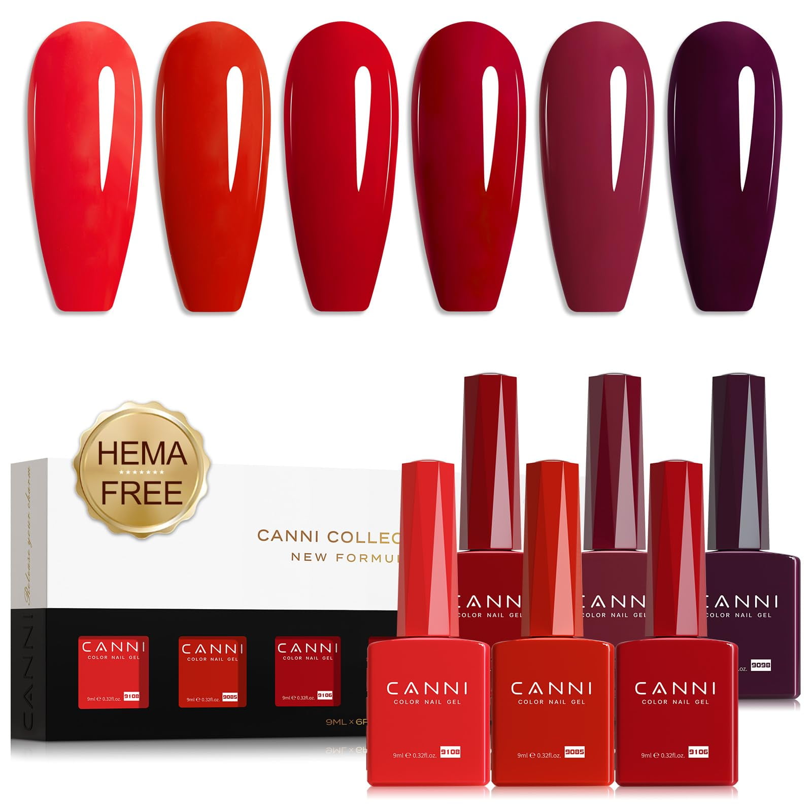 Set De Esmaltes De Uñas En Gel Canni Bloody Mary, 6 Colores, 9 Ml