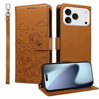 Funda Billetera Foxdock Compatible Con Iphone 17 Pro, Diseño Perrito Tierno, Ranuras Para Tarjetas Y Soporte Plegable