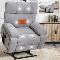 M&Ms - Grey Heat Massage Dual Motor Infinite Position Up To 350 Lbs Large Electric Power Lift Recliners With Hidden Cup Holders, Power-Remote, Medium-Firm And Heavy Duty