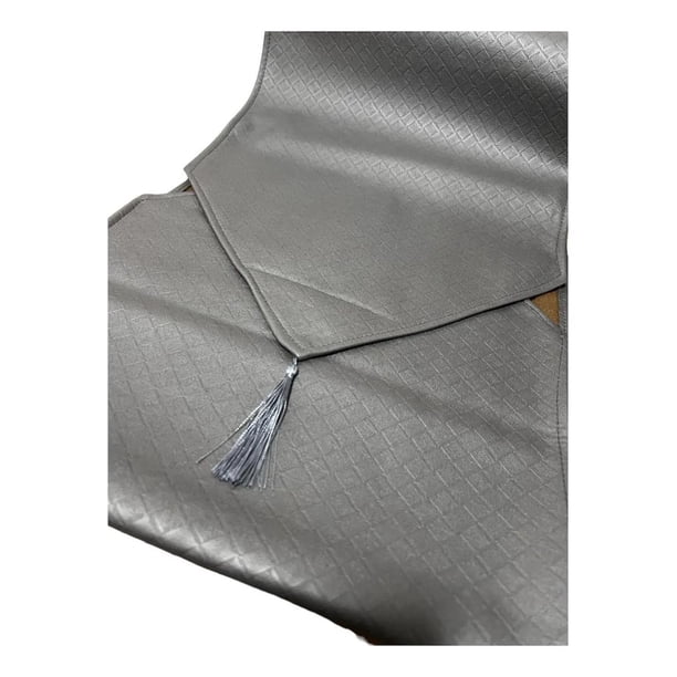 Mantel Camino De Mesa Con Pompon Cuero Sintetico 180x35cm gris