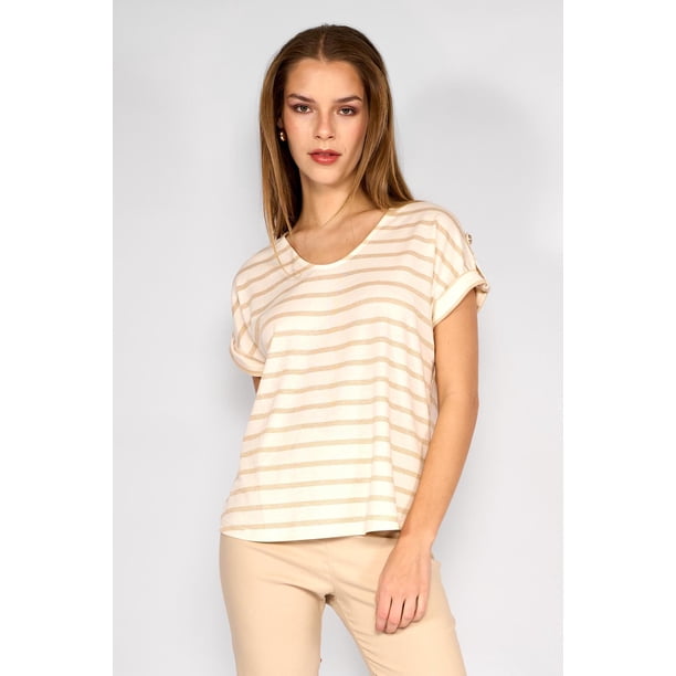 Polera Rayas Lurex Sofía Beige/Blanco beige L