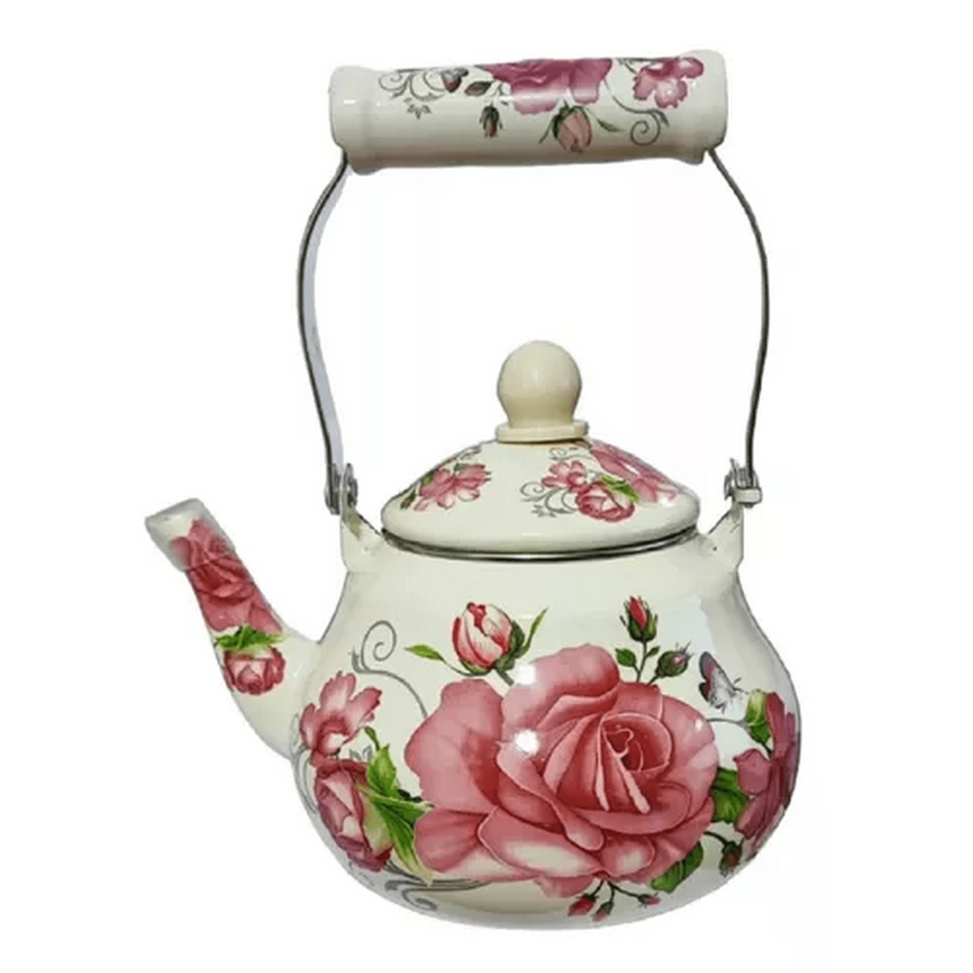 Genérico - Tetera Enlozada Esmaltada De 1.5 Litros, Diseños Rosas