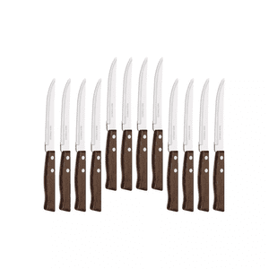 Genérico - Pack 12 Cuchillos Acero Cubiertos Madera Asado