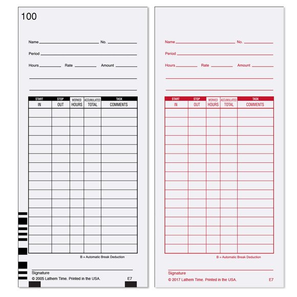 Tarjetas de tiempo Lathem 7000E 100 unidades (E7-100)