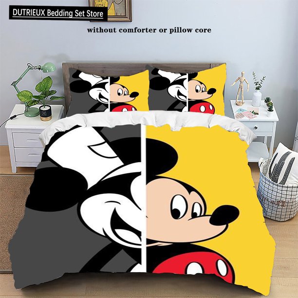 Mickey Mouse Duvet Cover Pillowcase Set Comfortable Bedding Three Piece Set Children's Adult Double Bed Full Size Bed Sheets