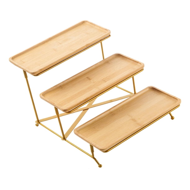 Juego de bandejas para servir de 3 niveles, juego de exhibición de mesa, bandeja para servir en niveles, bandeja para servir para cupcakes, pasteles, Estante dorado