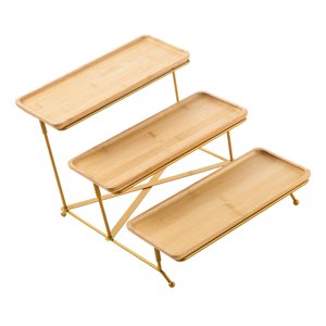 Magideal - Juego De Bandejas Para Servir De 3 Niveles, Juego De Exhibición De Mesa, Bandeja Para Servir En Niveles, Bandeja Para Servir Para Cupcakes, Pasteles, Estante Dorado