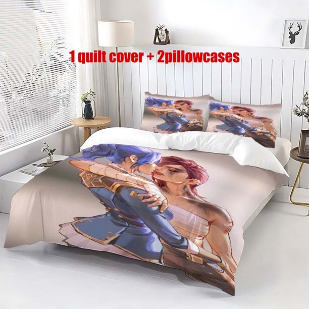 3pcs Arcane Blue & Red Love Song Bedding Set Vibrant Anime Style Design Includes 1 Duvet Cover & 2 Pillowcases