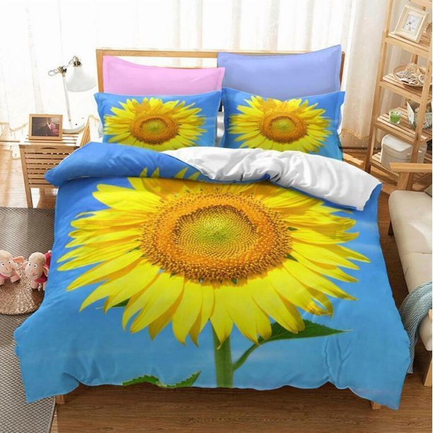 Sunflower Flowers Gift BP0 Quilt Duvet Cover Set Bedroom Decor Double3-Piece Bedding Set