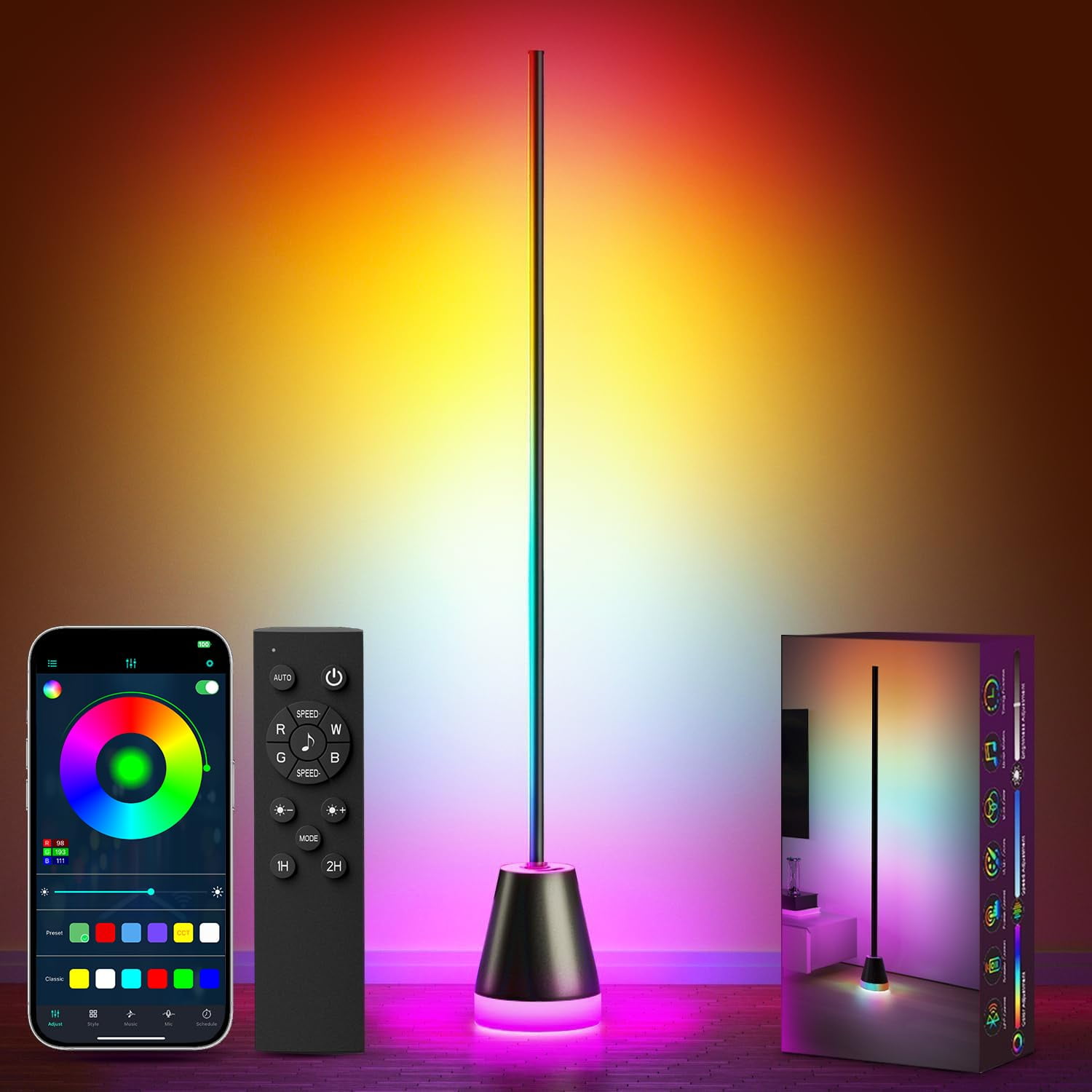 Lámpara De Piso De Esquina Rgb Led Keepsmile Con Control Remoto Por App