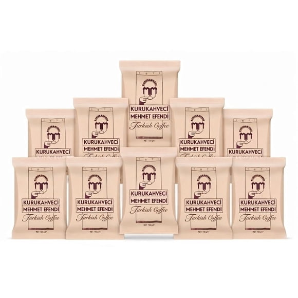 Café turco KURUKAHVECI MEHMET EFENDI, 100% arábica, café molido finamente tostado para cezve, aroma intenso, medio, tradición auténtica del café turco desde 1871, 3.52 oz / 100 g, paquete de 10