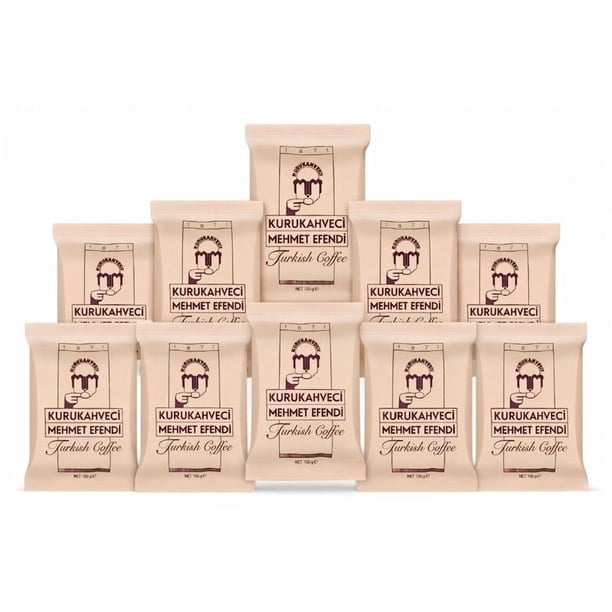 Café turco KURUKAHVECI MEHMET EFENDI, 100% arábica, café molido finamente tostado para cezve, aroma intenso, medio, tradición auténtica del café turco desde 1871, 3.52 oz / 100 g, paquete de 10