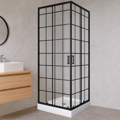 Shower Door Joytek Recto Cuadros Negros 70X70X198Cm Con Receptáculo