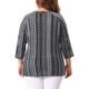 thumbnail image 3 of Agnes Orinda Mujeres Tallas Grandes Tops Cuello en V Manga 3/4 Camiseta de Punto Rayas Blusas Boho 2X Negro, 3 of 5