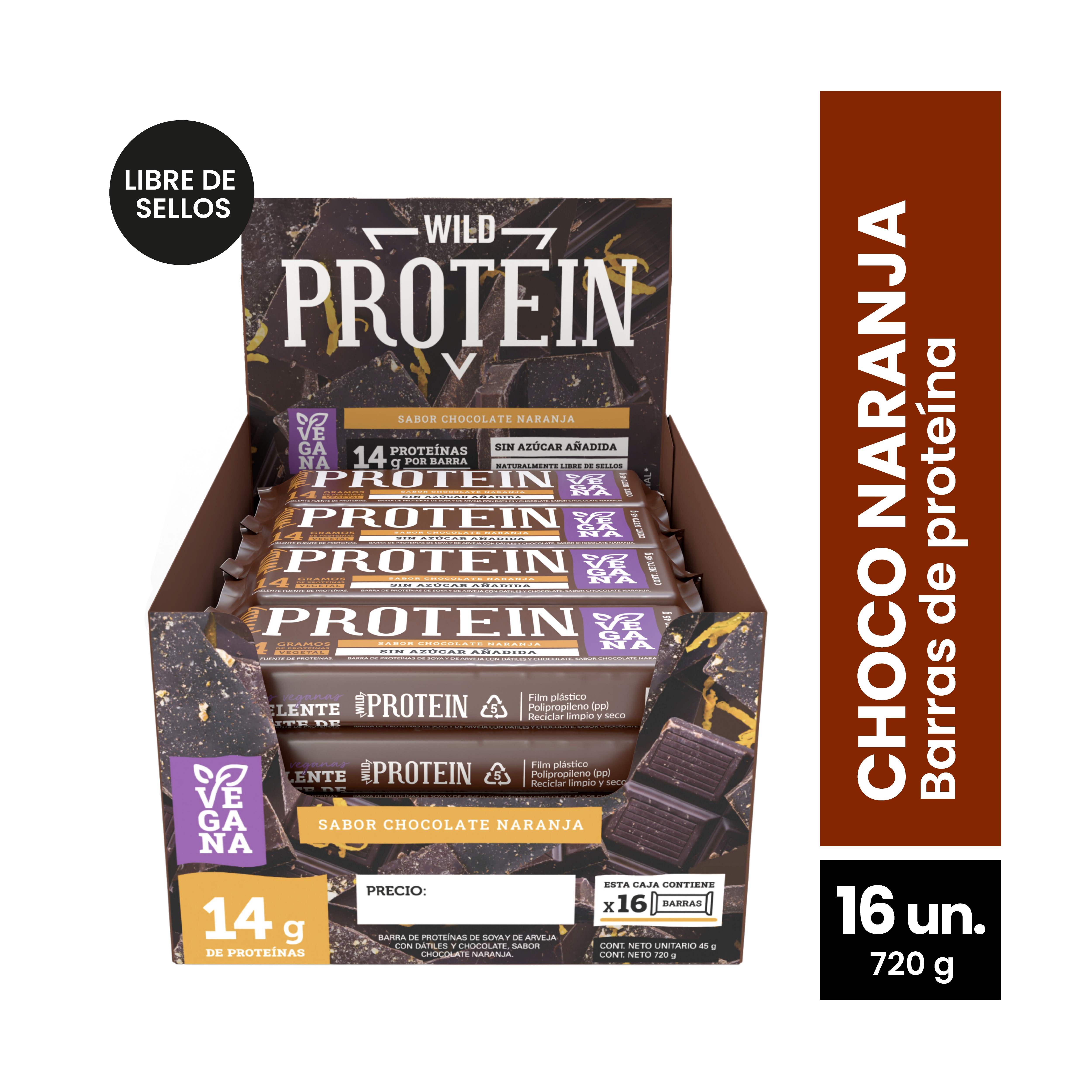 Wild Protein - Bar Proteina Chocolate Naranja 45G 16U