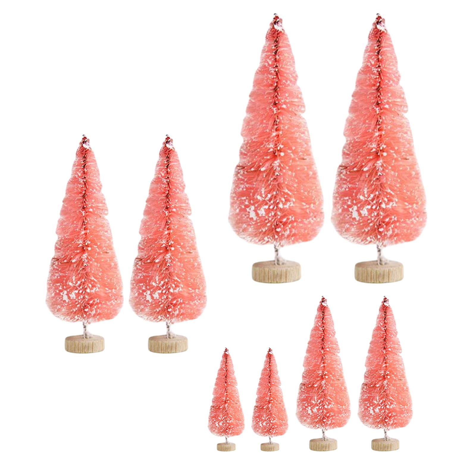 Magideal - 8x Pinos En Miniatura De Escritorio Con Base De Madera, Mini Árboles De Navidad Artificiales De 4 Tamaños Para Escritorio, Decoraciones Para El Hogar Rosado