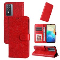 Funda Tipo Cartera Foxdock Para Vivo Y76S , Diseño Girasol En Relieve, Cuero Pu, Cierre Magnético, Soporte Y Tarjetero