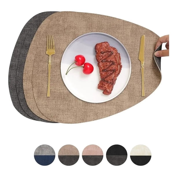 Set 4 Individuales Ecocuero Impermeables Antimanchas Reversibles Jaspeado Beige