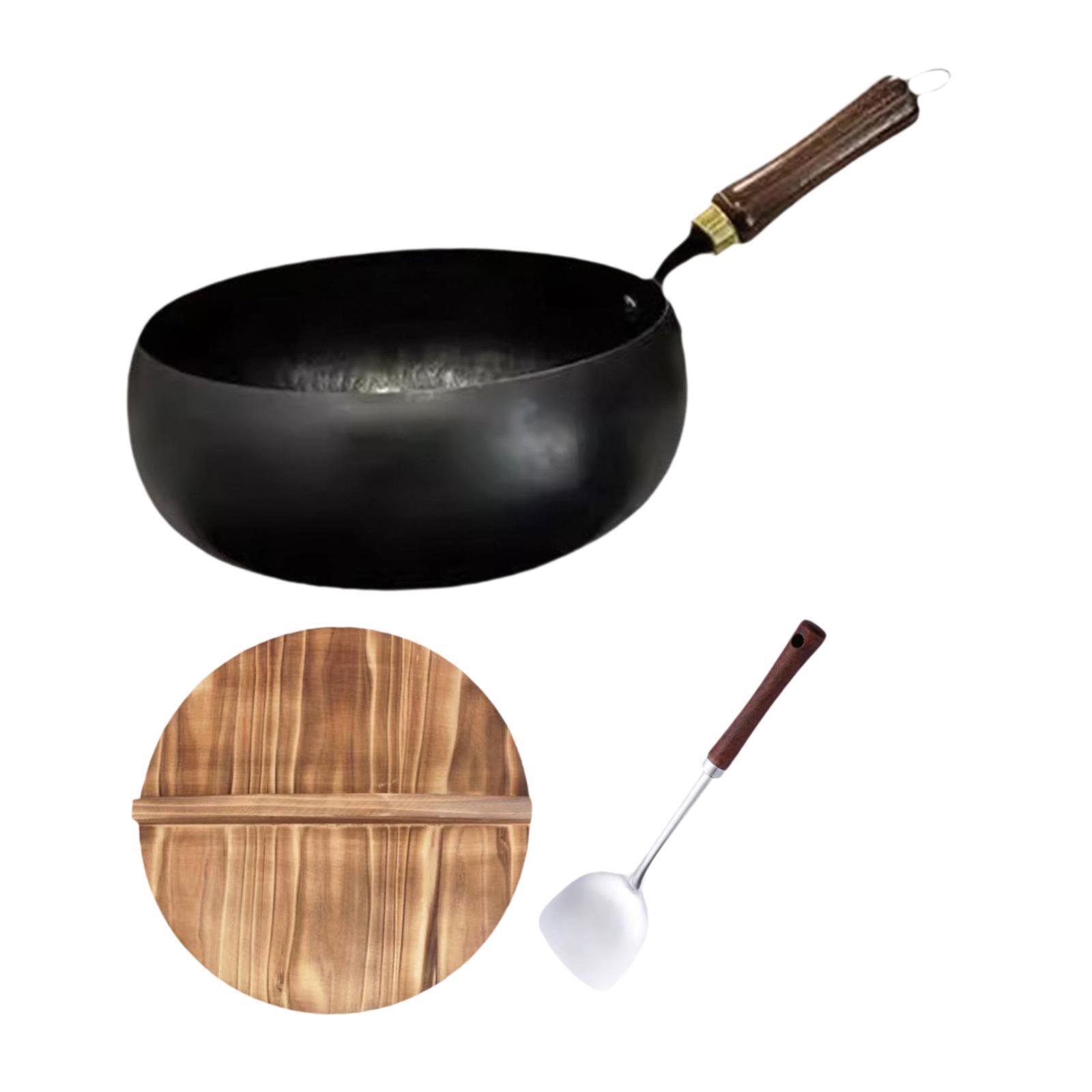 Bothyi - Sartén Wok Sartenes De Gas Generales Utensilios De Cocina Sin Recubrimiento Ollas Wok Para Cocinar A Hervir Wok De Hierro 24Cm